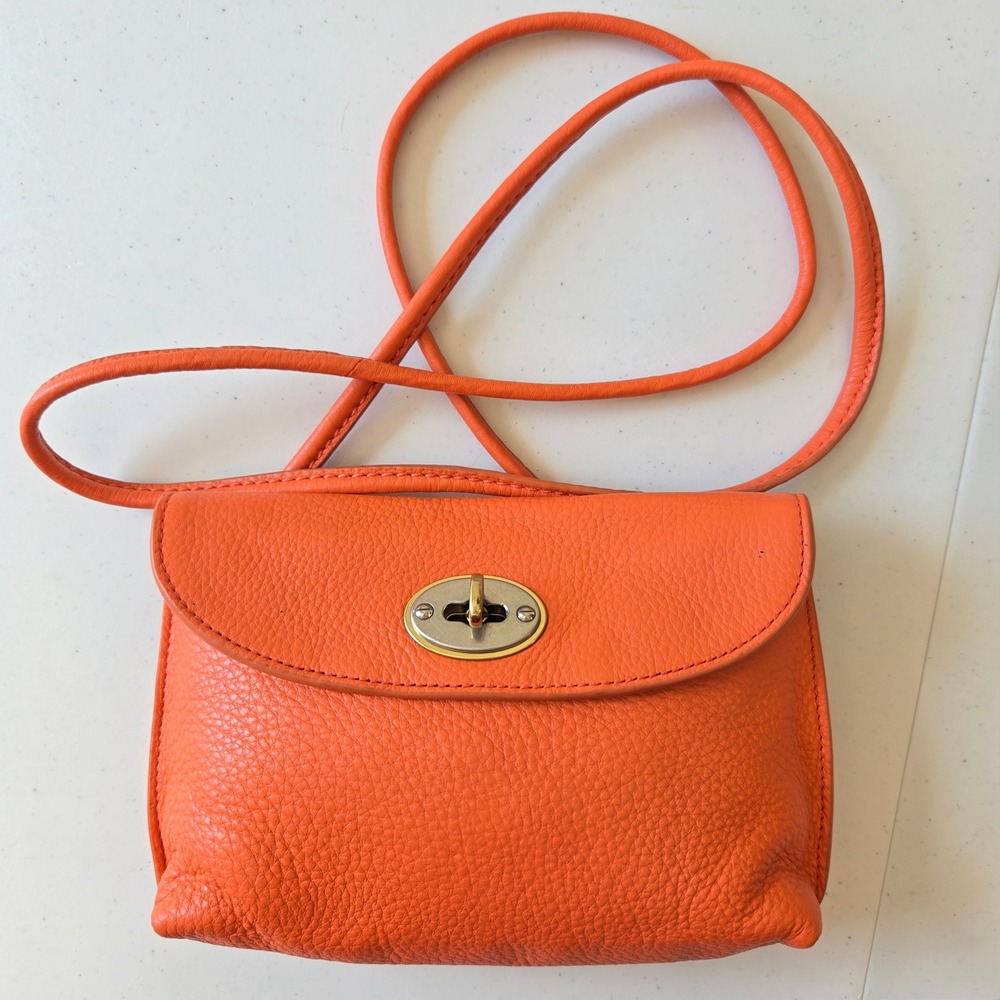 Fossil Orange Pebbled Leather Turnlock Crossbody Bag Small Messenger Bag